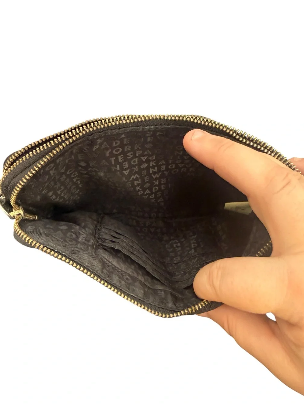 kate spade black wristlet clutch with gold plaque